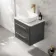 Omaha Slate Grey Wall Hung Drawer Vanity with Marble Top & Curved Counter Top Basin 600mm - Brushed Brass Accents