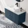 Crete Fluted Navy Blue Wall Hung Drawer Vanity with Marble Top & Marin Basin 1000mm