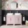 Bermuda Cashmere Pink Vanity with Marble Top & Curved Counter Top Basin 1200mm - Brass Knurled Handles