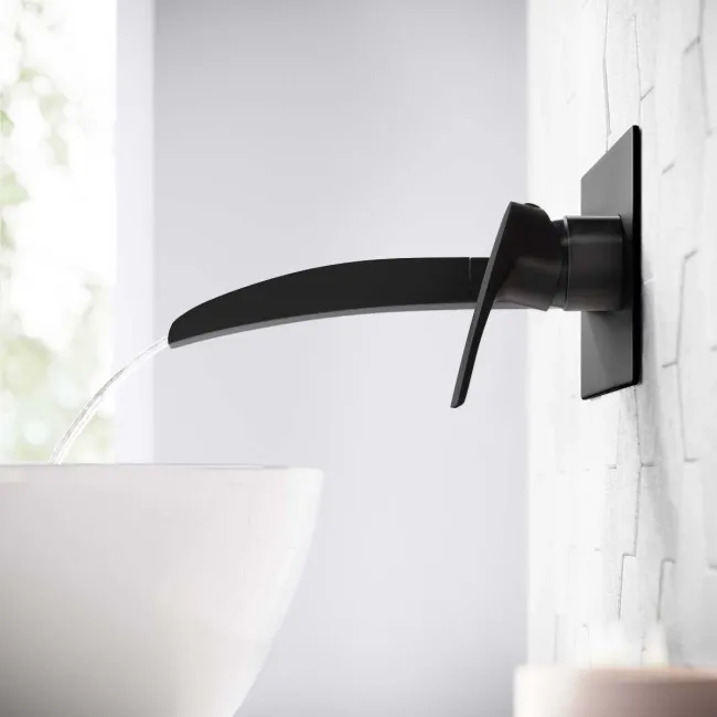 Eden Matt Black Waterfall Wall Mounted Basin Mixer Tap