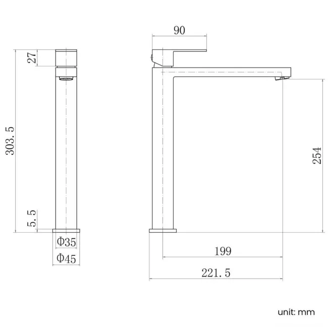 Lea Matt Black High Rise Basin Mixer Tap
