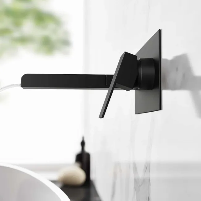Avon Matt Black Waterfall Wall Mounted Basin Mixer Tap