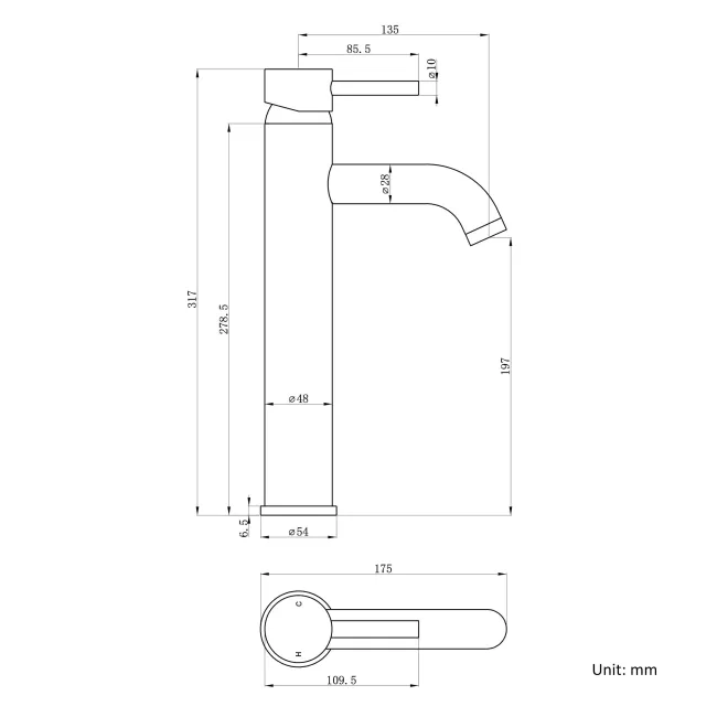 Trent Brushed Brass High Rise Basin Mixer Tap