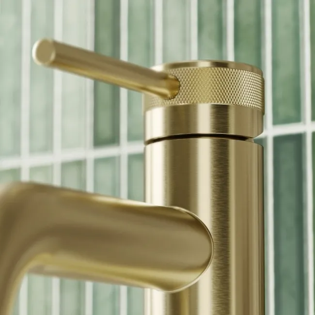 Medway Brushed Brass High Rise Basin Mixer Tap with Knurled Detailing
