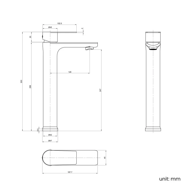 Glen Brushed Brass High Rise Basin Mixer Tap