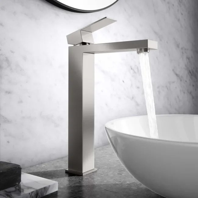 Dart Brushed Stainless Steel High Rise Basin Mixer Tap