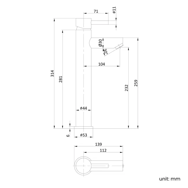 Wye Brushed Brass High Rise Basin Mixer Tap
