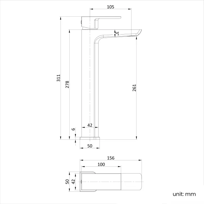 Ribble Brushed Brass High Rise Basin Mixer Tap