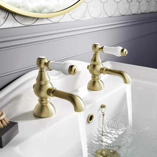 Beauly Traditional Brushed Brass Hot & Cold Basin Taps