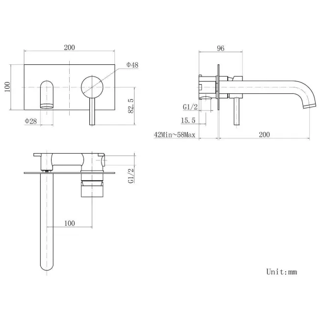 Trent Matt Black Wall Mounted Bath Filler