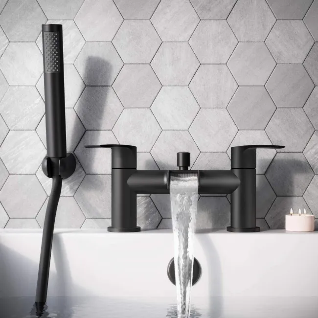 Eden Matt Black Waterfall Bath Filler & Handheld Shower