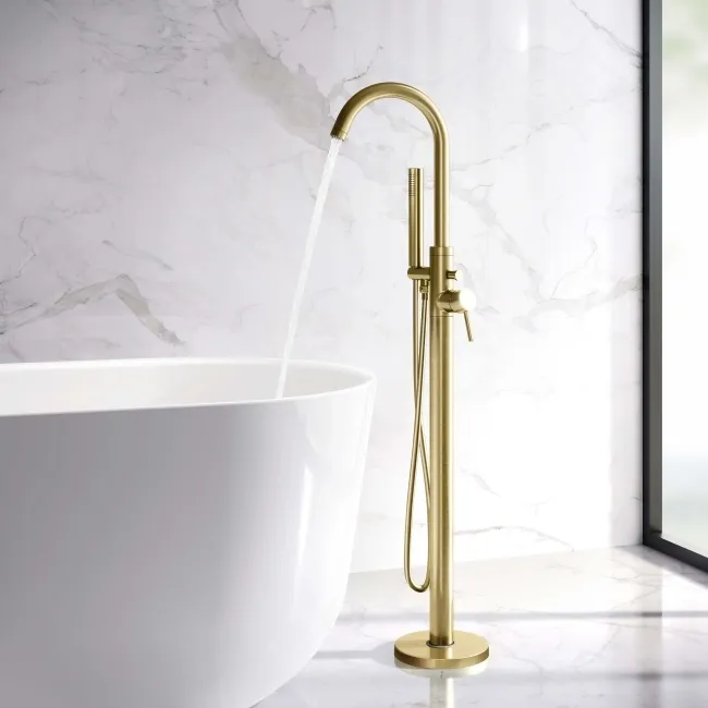 Trent Brushed Brass  Freestanding Bath Shower Mixer Tap