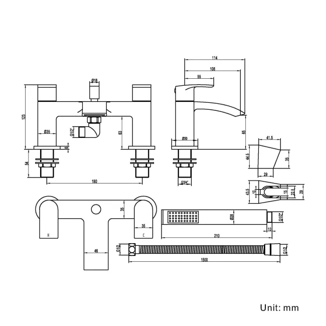 Severn Brushed Brass Bath Filler & Handheld Shower
