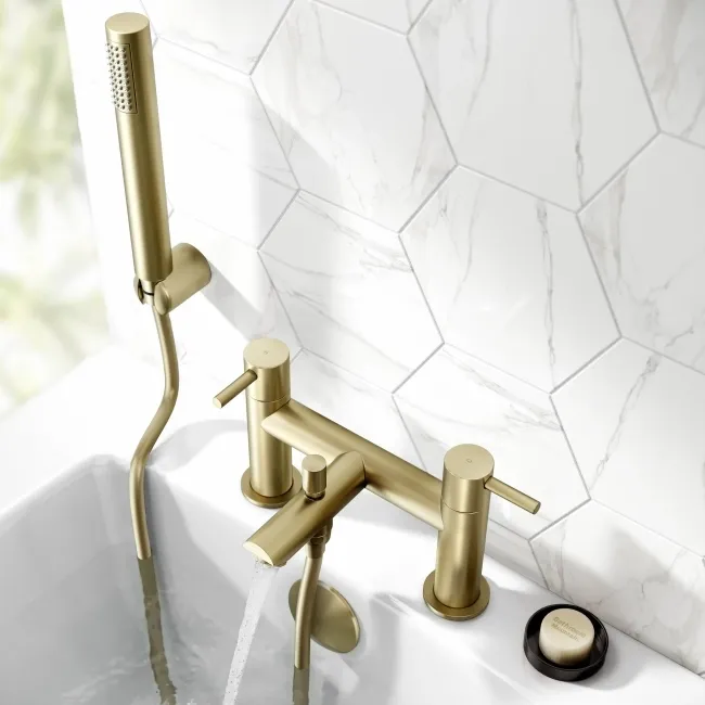 Wye Brushed Brass Bath Filler & Handheld Shower