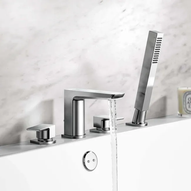 Ribble Chrome Deck Mounted 4TH Bath Shower Mixer Tap & Handheld Shower