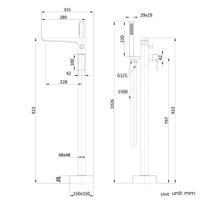 Ribble Matt Black Freestanding Bath Shower Mixer Tap
