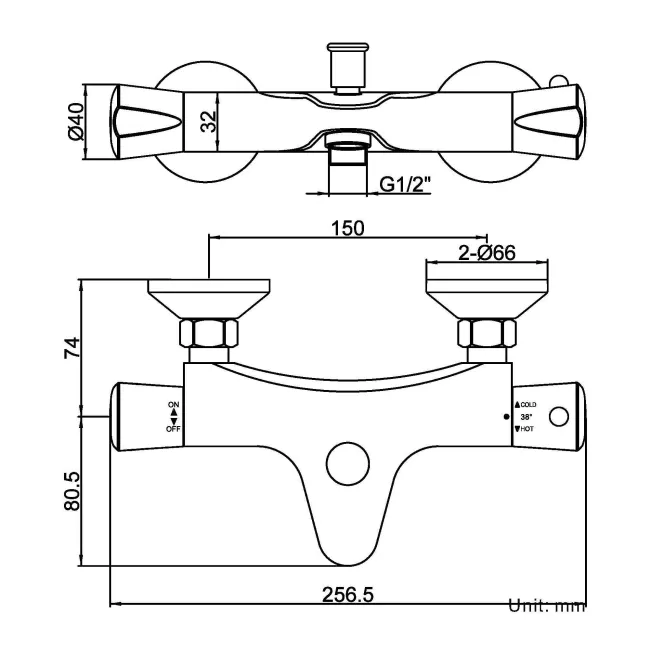 Lismore Chrome Round Thermostatic Bath Filler Shower Bar Valve