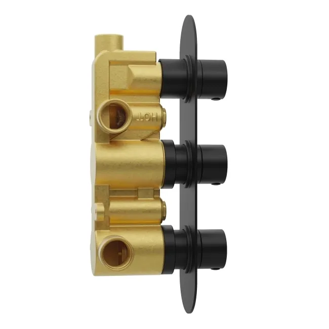 Ballina Premium Matt Black Round Thermostatic Shower Valve - 3 Outlets
