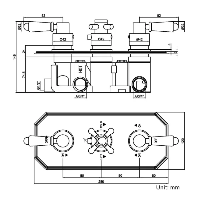Shannon Premium Chrome Traditional Thermostatic Shower Valve - 3 Outlets