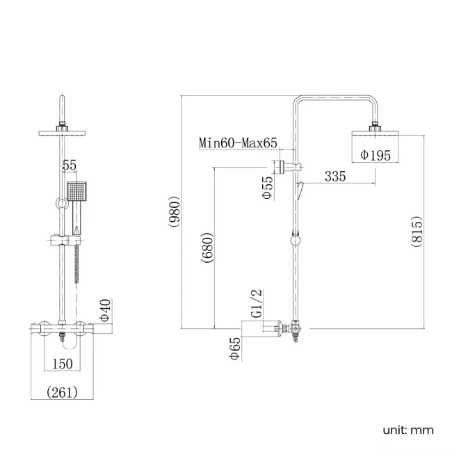 Lismore Essential Square Thermostatic Rigid Shower Set