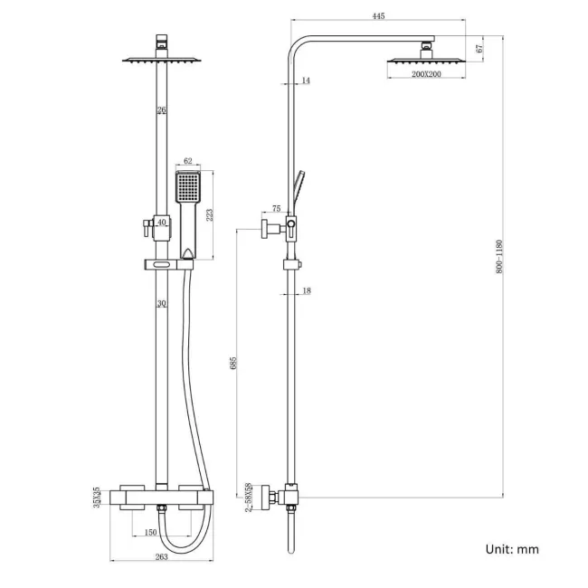 Galway Premium Brushed Brass Square Thermostatic Shower Set