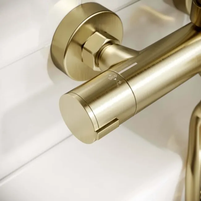 Ballina Round Brushed Brass Thermostatic Bath Filler Shower Set