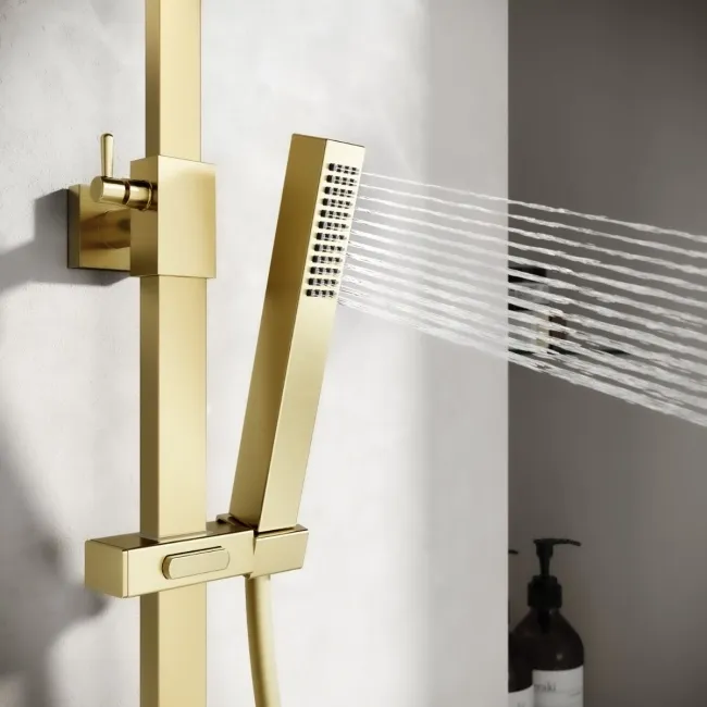 Skye Square Brushed Brass Thermostatic Bath Filler Shower Set
