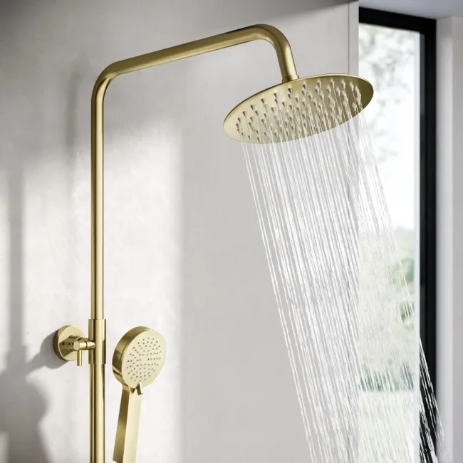 Brushed Brass Round Thermostatic Shower