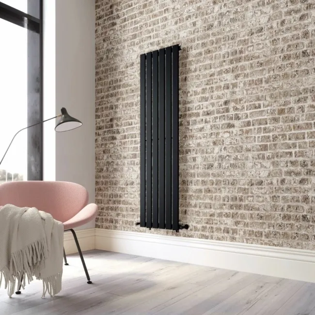 Faro Matt Black Single Flat Panel Vertical Radiator 1600x420mm