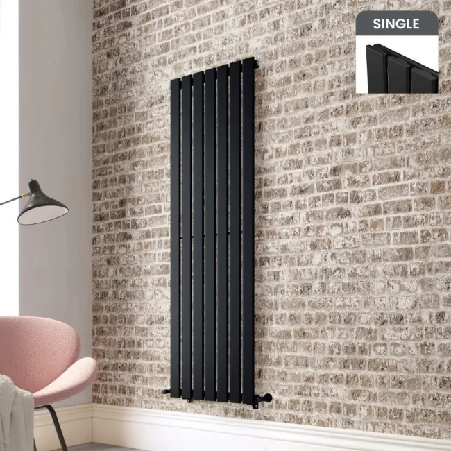 Faro Matt Black Single Flat Panel Vertical Radiator 1600x490mm