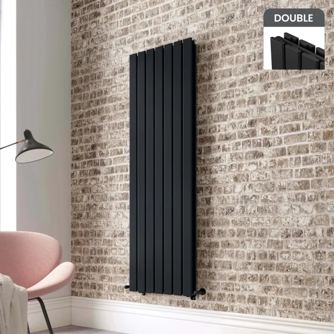 Faro Matt Black Double Flat Panel Vertical Radiator 1600x490mm