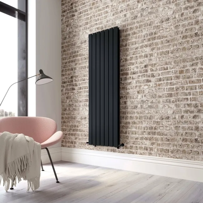 Faro Matt Black Double Flat Panel Vertical Radiator 1600x490mm