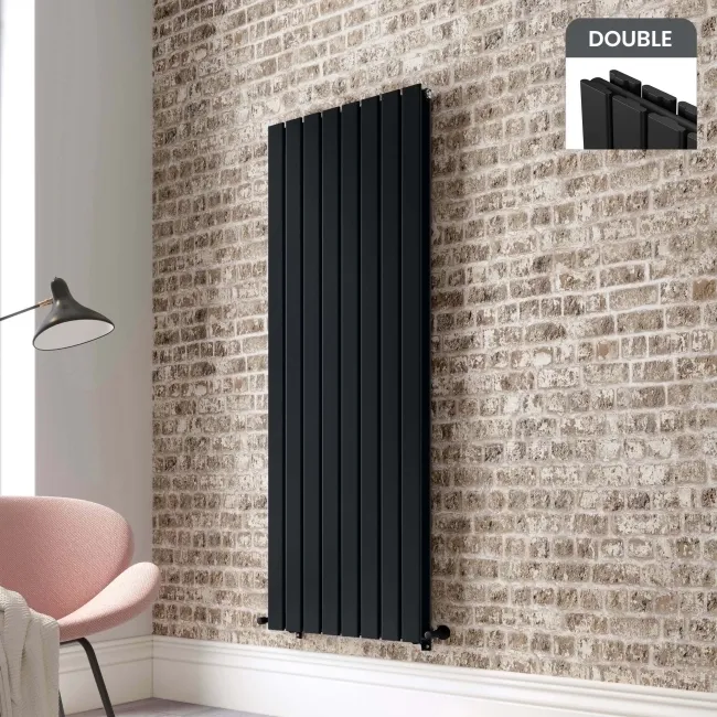 Faro Matt Black Double Flat Panel Vertical Radiator 1600x560mm