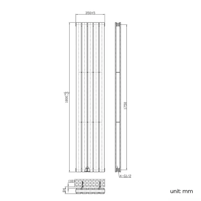 Faro White Double Flat Panel Vertical Radiator 1800x350mm