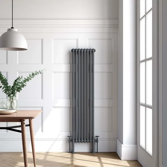 Athens Anthracite Double Column Vertical Traditional Radiator 1500x380mm