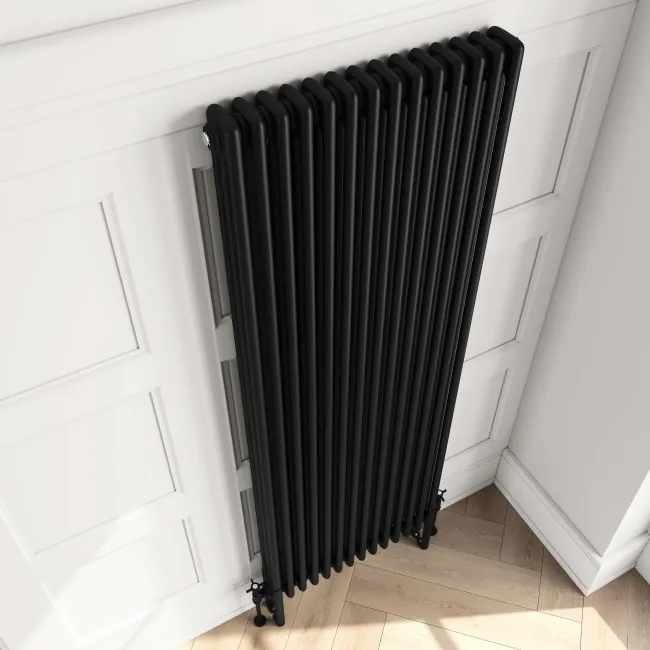 Athens Matt Black Triple Column Vertical Traditional Radiator 1800x650mm