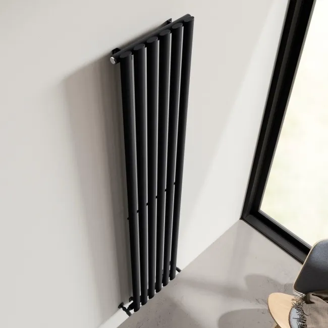 Marbella Matt Black Single Oval Panel Radiator 1800x360mm
