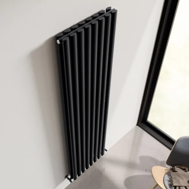 Marbella Matt Black Double Oval Panel Radiator 1800x480mm