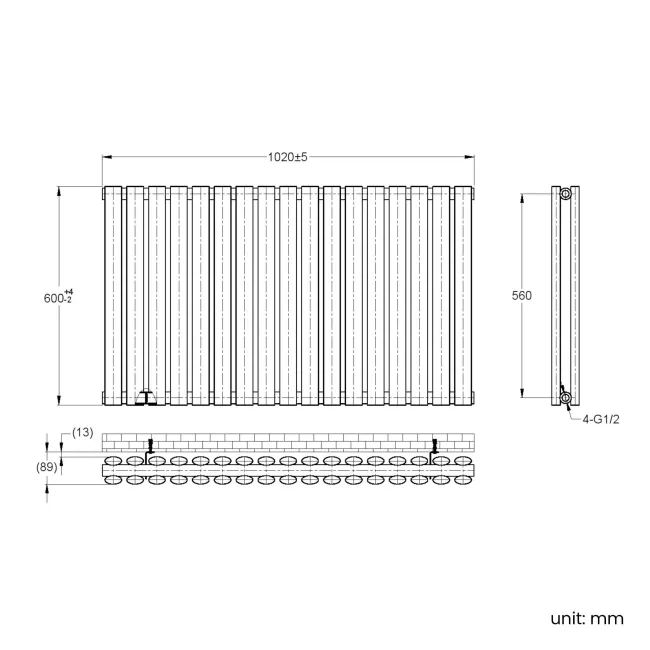 Marbella White Double Oval Panel Radiator 600x1020mm