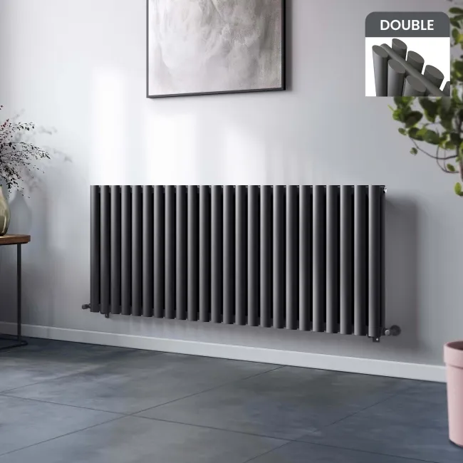 Marbella Anthracite Double Oval Panel Radiator 600x1440mm