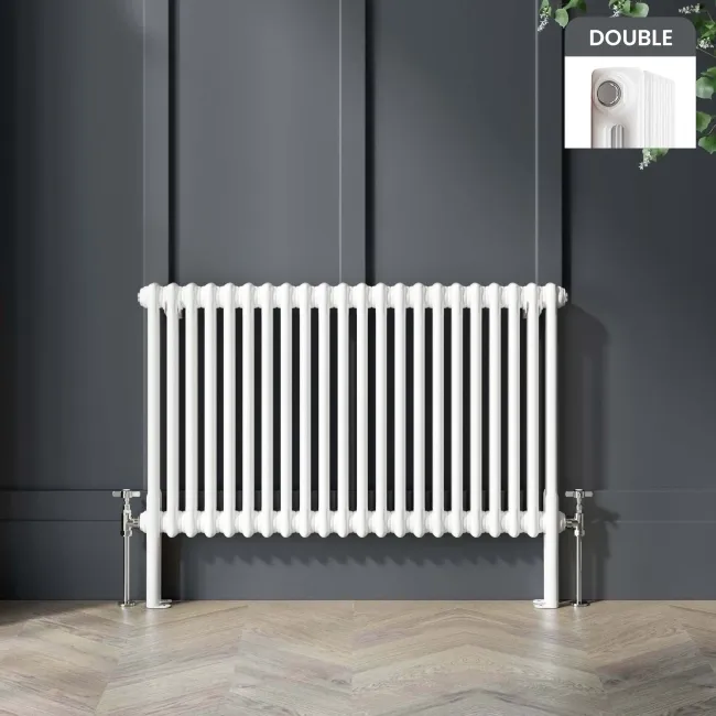 Athens White Double Column Horizontal Traditional Radiator 600x1010mm