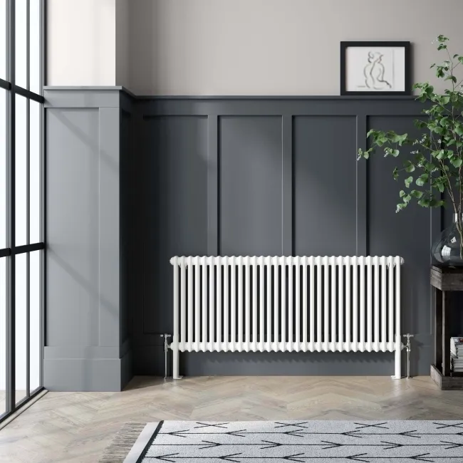 Athens White Double Column Horizontal Traditional Radiator 600x1415mm