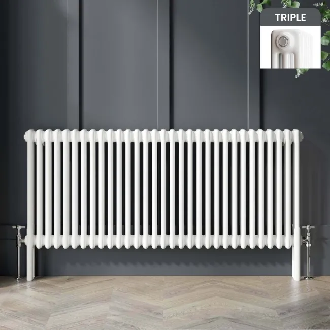 Athens White Triple Column Horizontal Traditional Radiator 600x1415mm