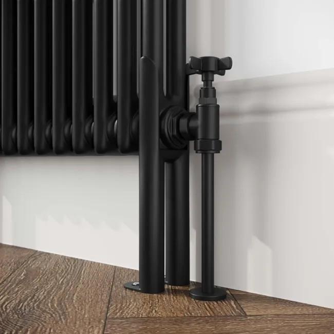 Athens Matt Black Double Column Horizontal Traditional Radiator 600x785mm