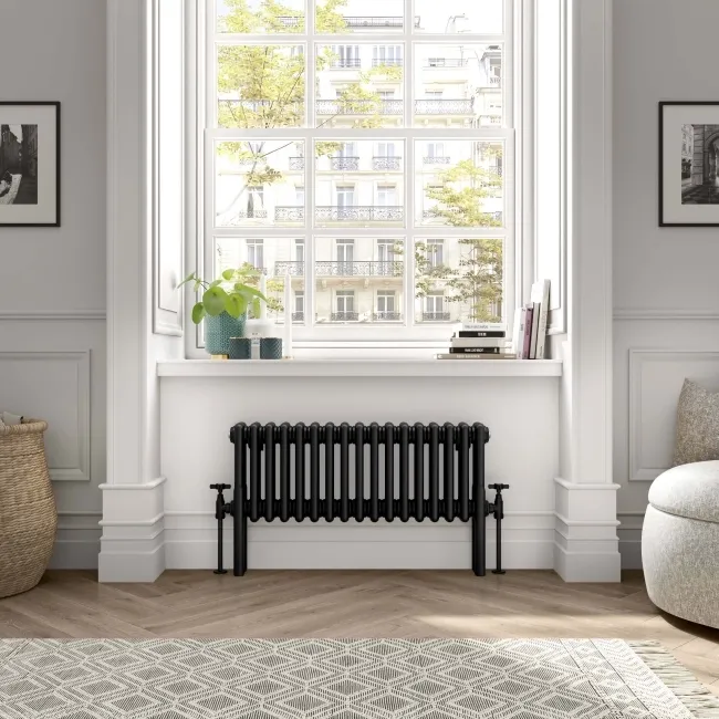 Athens Matt Black Triple Column Horizontal Traditional Radiator 300x785mm