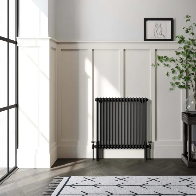Athens Matt Black Triple Column Horizontal Traditional Radiator 750x785mm