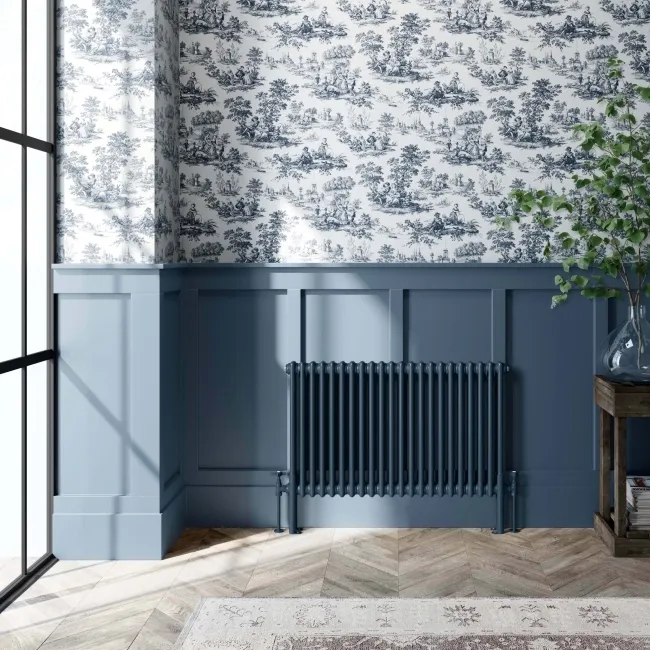 Athens Inky Blue Double Column Horizontal Traditional Radiator 600x1010mm