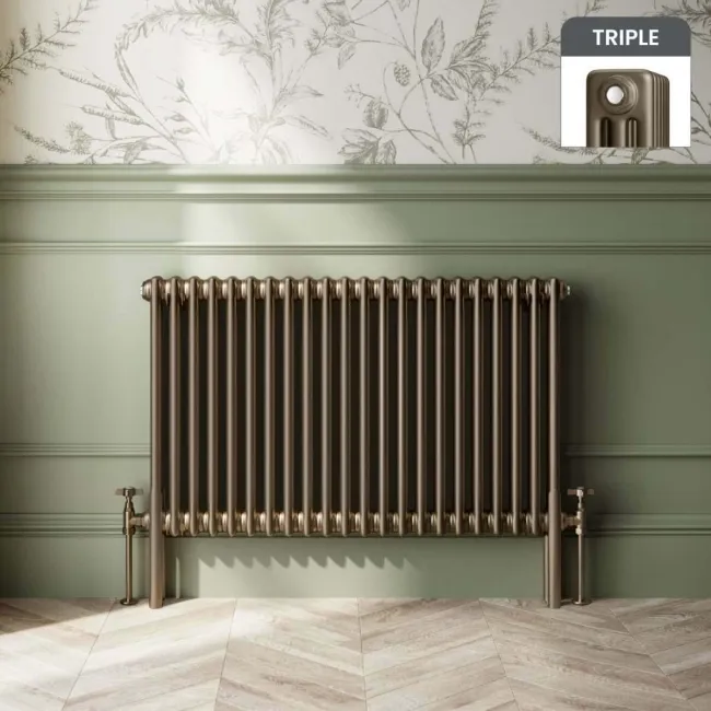 Athens Antique Gold Triple Column Horizontal Traditional Radiator 600x1010mm