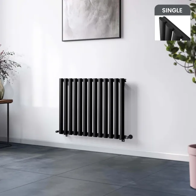 Marbella Matt Black Single Oval Panel Radiator 600x780mm