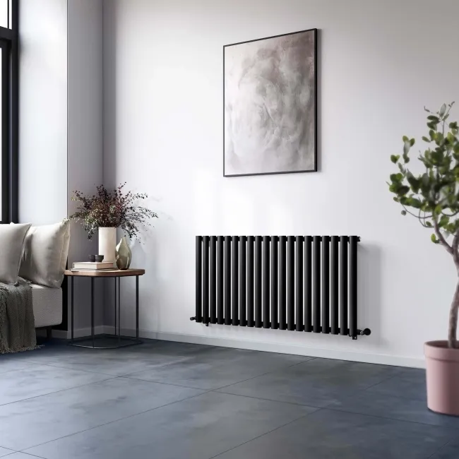 Marbella Matt Black Single Oval Panel Radiator 600x1200mm